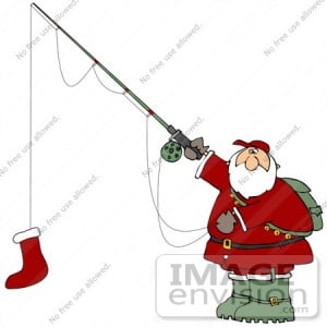 36155-clip-art-graphic-of-santa-fishing-with-a-red-christmas-stocking-by-djart